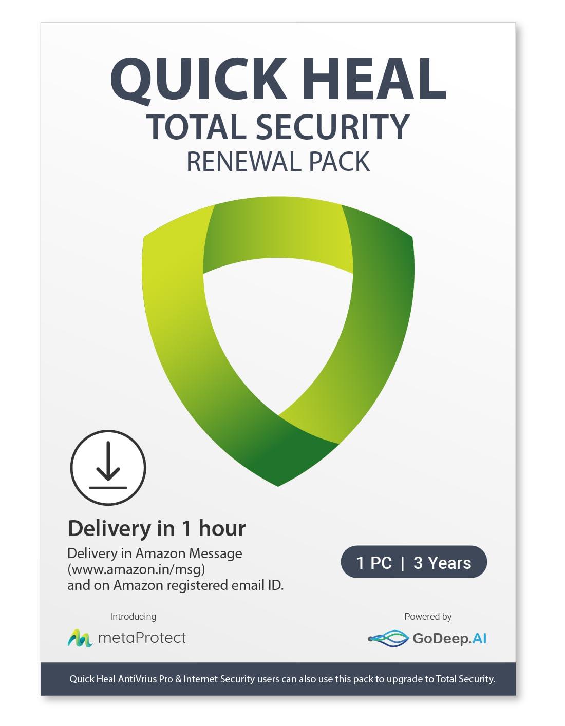 Quick Heal | Total Security Renewal Upgrade Gold pack | 1 User | 3 years | Email Delivery in 1 Hour - no CD| Existing Quick Heal Single User Subscription Needed